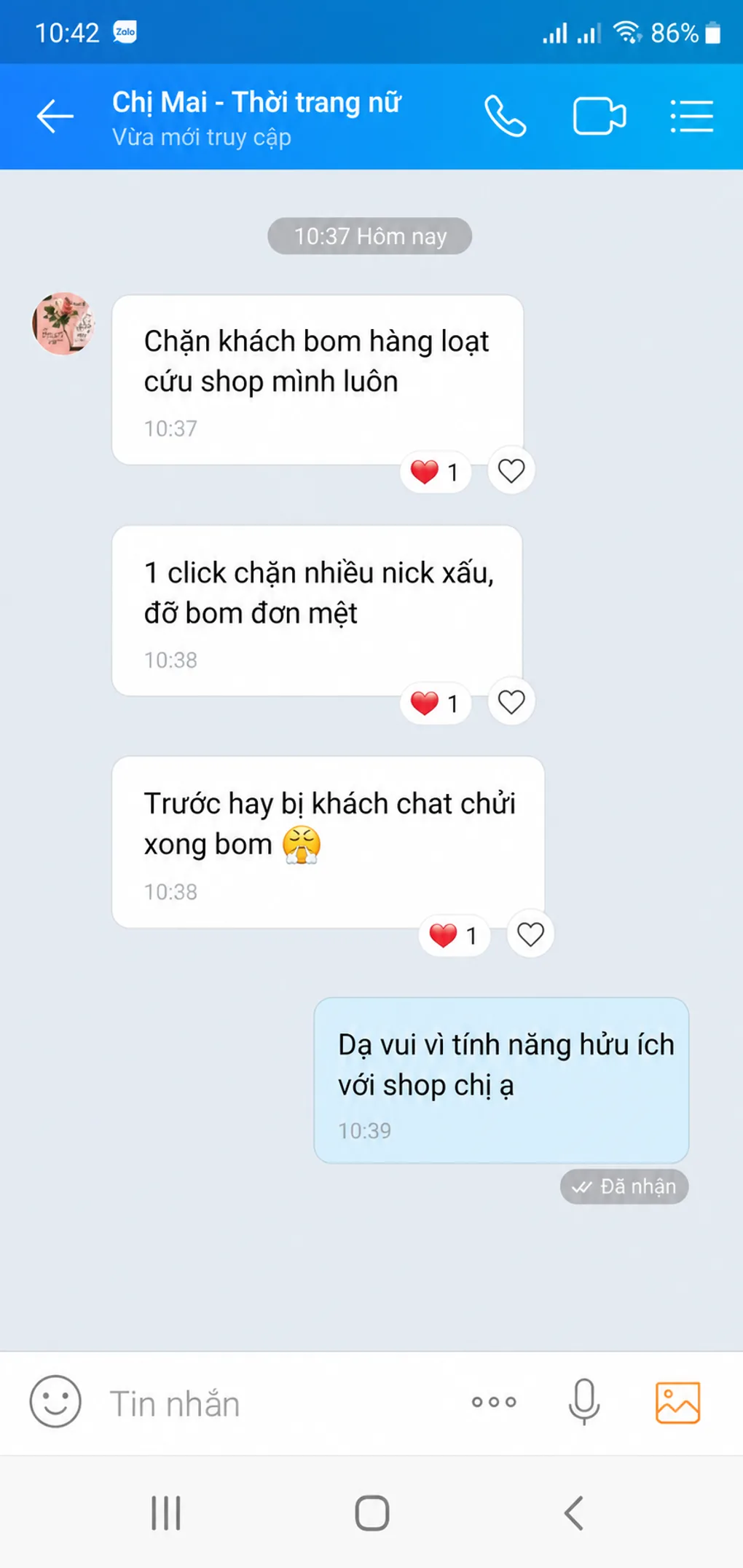 Phản hồi Zalo về chặn khách hàng